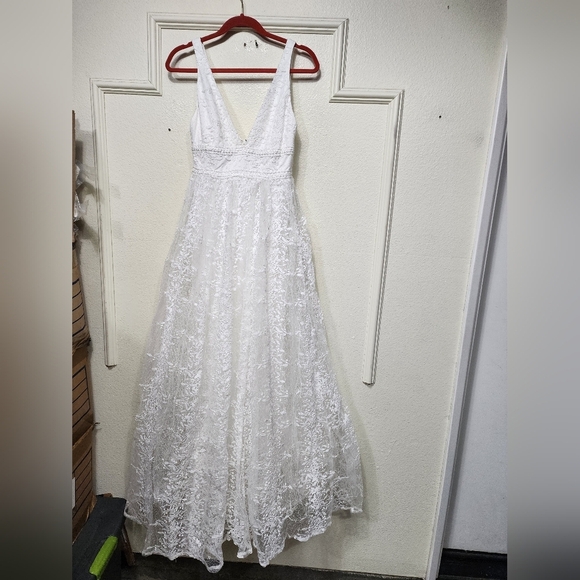 Lulus Sweetest Beloved White Mesh Embroidered Sleeveless Maxi Dress S Wedding - Picture 6 of 12